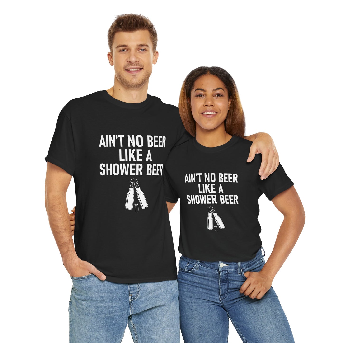 Shower Beer Tee - Fun Unisex Cotton Shirt, Casual Wear, Gift for Beer Lovers, Moms/Dads, Brides/Grooms, & More