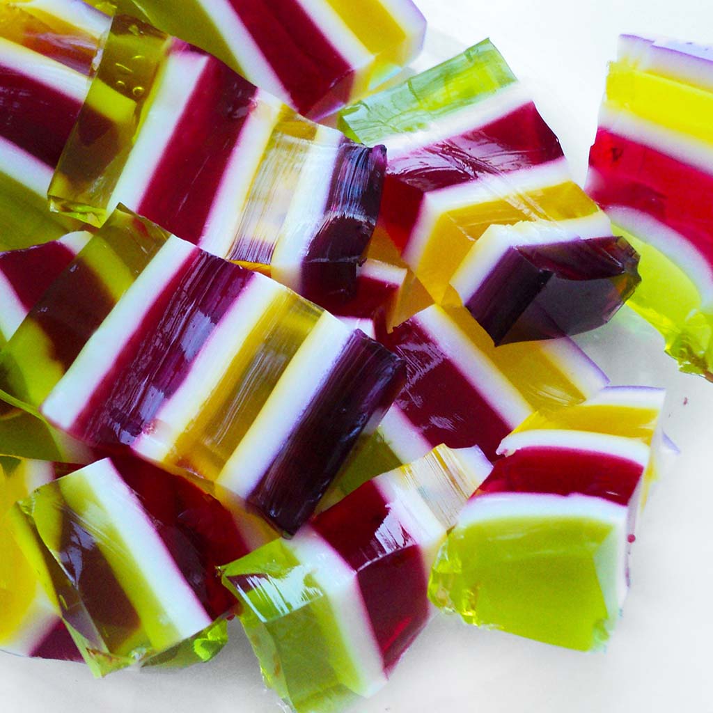 Closeup shot of colourful candy with layered stripes